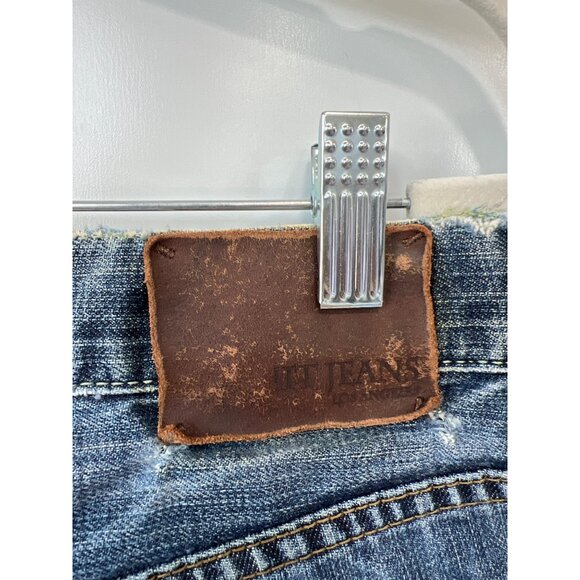 !1T Jeans Size 34 Long Distressed Straight Leg Denim Frayed Hem Blue Cotton Y2K - Picture 4 of 10